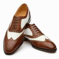 Mens Bespoke Shoes Handmade Two Tone Brown & White Leather Oxford Brogue Wingtip - Thumbnail 4