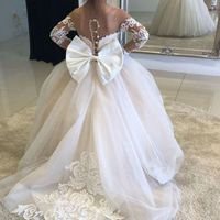 Cute Off the Shoulder Long Sleeves Lace Flower Girl Dresses with Train, 2020 Flower Girl Dresses - Thumbnail 2