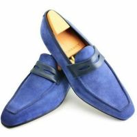 Handmade Men Original Blue Suede Loafers Slip Ons Shoes for Men - Thumbnail 4