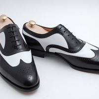 Handmade Men spectator shoes, Men two tone black and white wingtip brogue shoes - Thumbnail 1