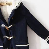 Fresh Navy Wind Lapel Woolen Coat - Thumbnail 4