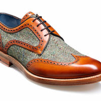 Handmade Two Tone Leather Tweed Shoes Wingtip Oxford Dress Formal Shoes - Thumbnail 1