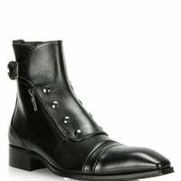 Men's black leather hand patina ankle high boot men's black leather dual zipper - Thumbnail 4