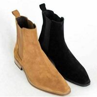Handmade Men Tan color Suede Chelsea boots, Men black Chelsea 2 PAIR HOT SALE - Thumbnail 4