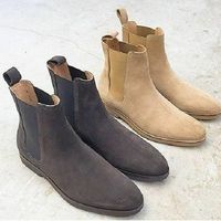 Handmade Men's Grey color Suede Chelsea boots, Beige CREPE SOLE 2 PAIR HOT SALE - Thumbnail 1