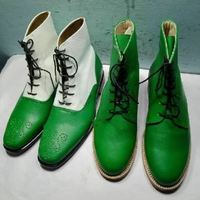 Handmade Men Green leather ankle boots, Men's White ankle boots 2 PAIR HOT SALE - Thumbnail 1