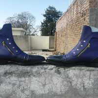 Men's Purple leather hand patina ankle high boot men Purple leather dual zipper - Thumbnail 2