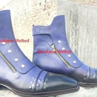 Men's Purple leather hand patina ankle high boot men Purple leather dual zipper - Thumbnail 3