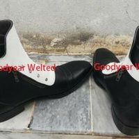 Men's Black leather hand patina ankle high boot men White leather dual zipper - Thumbnail 3