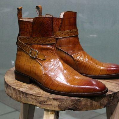 Handmade men alligator skin jodhpurs boot, men crocodile texture casual boots - Thumbnail 5