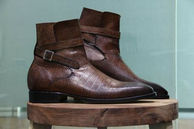 Handmade Men Alligator skin Jodhpurs boot Men brown Crocodile Texture boots