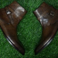 Handmade Men Alligator skin Jodhpurs boot Men brown Crocodile Texture boots - Thumbnail 1