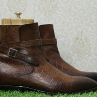 Handmade Men Alligator skin Jodhpurs boot Men brown Crocodile Texture boots - Thumbnail 3