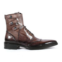 Men's brown leather hand patina ankle high boot men's brown leather button boot - Thumbnail 1