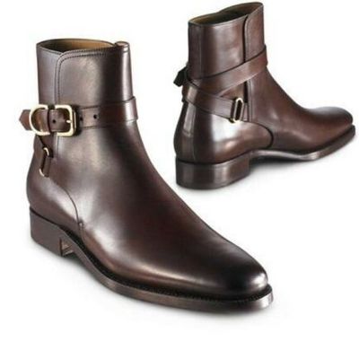 Dark brown jodhpurs boot men's fashion brown leather jodhpurs strap buckle - Thumbnail 5