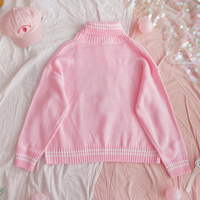 Pastel Pink Strawberry Milk Embroidery Turtleneck Sweater - Thumbnail 3