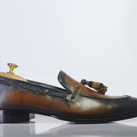 Handmade Brown Tussle Leather Loafers Shoes For Men's - Thumbnail 2