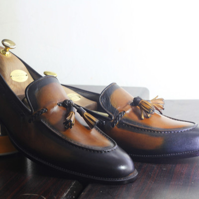 Handmade brown tussle leather loafers shoes for men's - Thumbnail 2