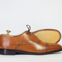 Handmade Tan Cap Toe Lace Up Leather Shoes For Men's - Thumbnail 3