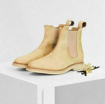 Men's Handmade Beige Chelsea Suede Boots ,Men Ankle High Leather boot crepe sole
