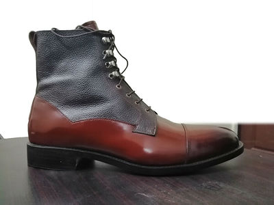 Black Brown Color Lace Up High Ankle Superior Leather Burnished Cap Toe Men Boot