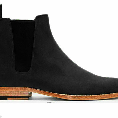 Men.s handmade chelsea suede leather hunter black boot for mens - Thumbnail 5