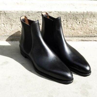 Handmade men black leather chelsea boots, formal boots for men, office wear boot - Thumbnail 5