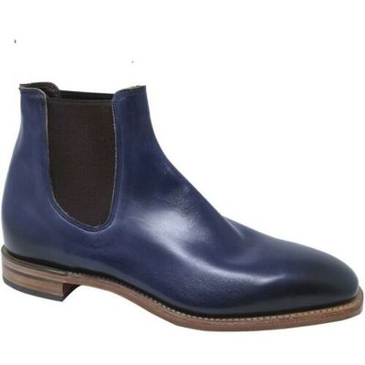 Men's Handmade blue color Chelsea Leather Boots ,Men Ankle High Leather boot