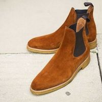 Men's Handmade Tan Brown Chelsea Suede Boots ,Men Ankle High Boot Crepe Sole - Thumbnail 1