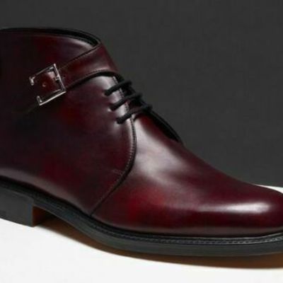 Handmade men dark burgundy chukka boots, men dress lace up ankle high monk boots - Thumbnail 3