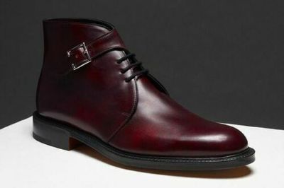 Handmade Men Dark burgundy Chukka boots, Men Dress lace up ankle high monk boots