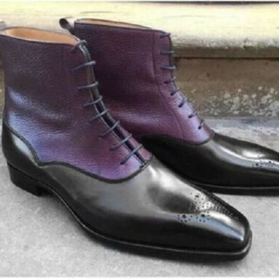 Handmade purple & black two tone ankle boots, dress formal leather boots - Thumbnail 5