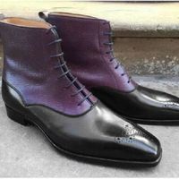 Handmade Purple & Black Two Tone Ankle Boots, Dress Formal Leather Boots - Thumbnail 3
