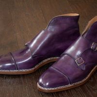 Handmade Men’s Purple Color Monk Strep Boots, Leather High Ankle Boots - Thumbnail 1