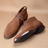 Handmade Brown Boots, Hand stitched chukka suede Boots Men ankle high chukka boot - Thumbnail 4
