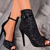Explosion Style Women's Sandals New Fish Head Rhinestone Hollow Hollow Ultra-high Heel Sandals G6752 - Thumbnail 3