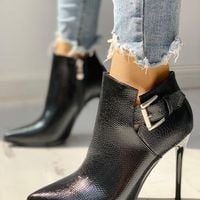 Single Boot Pointed Toe Stiletto Martin Boots High Heel Ankle Boots Sexy Plus Velvet Boots H6752 - Thumbnail 2