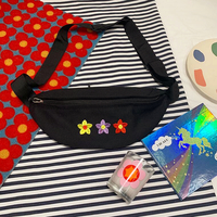 Colorful Flower Embroidered Canvas Bag Fanny Pack - Thumbnail 2