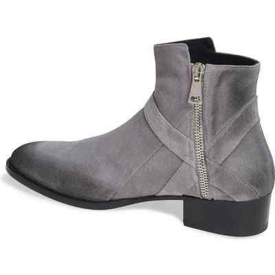 Handmade men gray suede side zipper boots, men gray ankle boots - Thumbnail 4