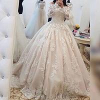 Lace Ball Gown Wedding Dresses With Long Sleeves Custom Made 2019 Lace Applique Off the Shoulder Bridal Wedding Gowns,410 - Thumbnail 1
