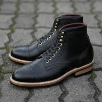 New Handmade Men's Black Cap Toe Brogue Lace Up Boots - Thumbnail 1