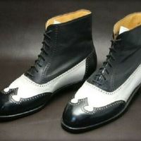 New Men's Handmade Pure Black & White Leather Ankle Boots for Men's - Thumbnail 4