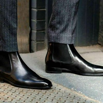 Handmade men's black leather chelsea boots, mens casual leather ankle boots - Thumbnail 4