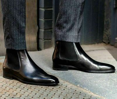 Handmade Men's black Leather Chelsea Boots, Mens Casual leather Ankle boots