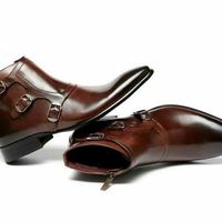 Men's Handmade Boots Brown Triple Monk Leather Ankle Formal Wear Casual Shoes - Thumbnail 2