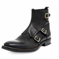 MEN HANDMADE BLACK TRIPLE MONK BOOTS HIGH QUALITY PURE LEATHER SHOES FOR MEN - Thumbnail 4