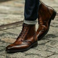 Men's Handmade Brown Ankle Boots, Stylish Boots for Men Casual Stylish boots - Thumbnail 1