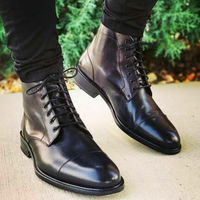 Handmade Mens Cap toe Leather Dress boots, Men black leather Ankle boots - Thumbnail 4