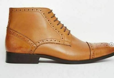 HANDMADE MEN TAN ANKLE HIGH BOOTS, MENS STYLISH GENUINE LEATHER BOOT
