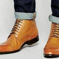 HANDMADE MEN TAN ANKLE HIGH BOOTS, MENS STYLISH GENUINE LEATHER BOOT - Thumbnail 4